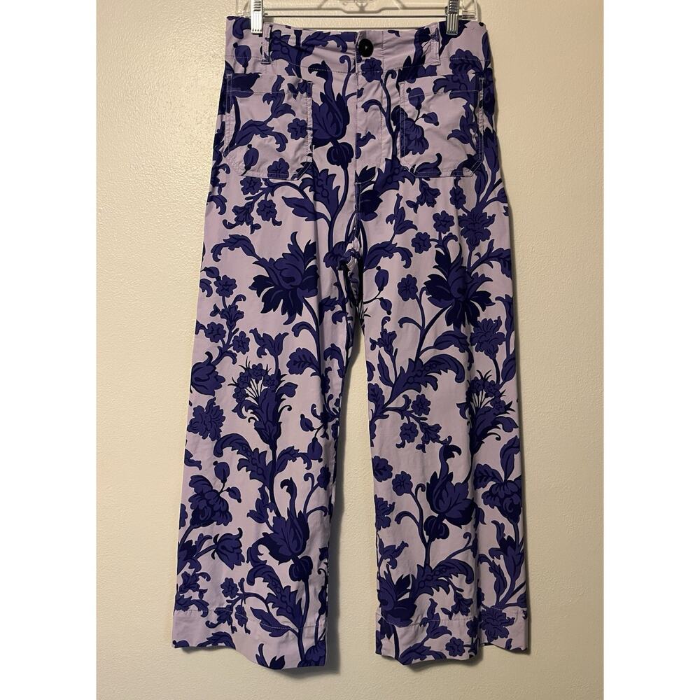Maeve Anthropologie The Colette Cropped Wide Leg Pants Purple Floral Size 29